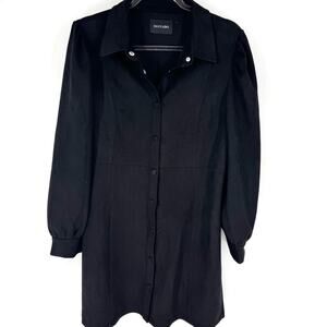 Dolce Cabo Faux Suede Snap Front Collared Jacket Puff Sleeve Black Size Large